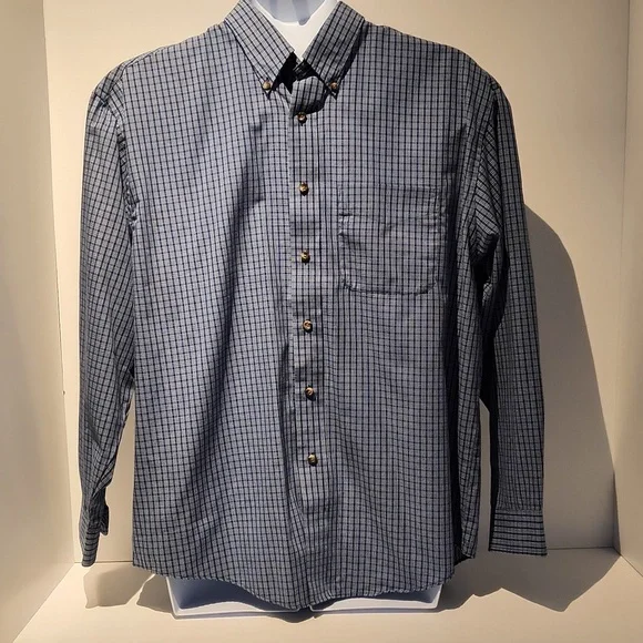 Arrow men's long sleeve button-down shirt large blue/white plaid check - Picture 1 of 11
